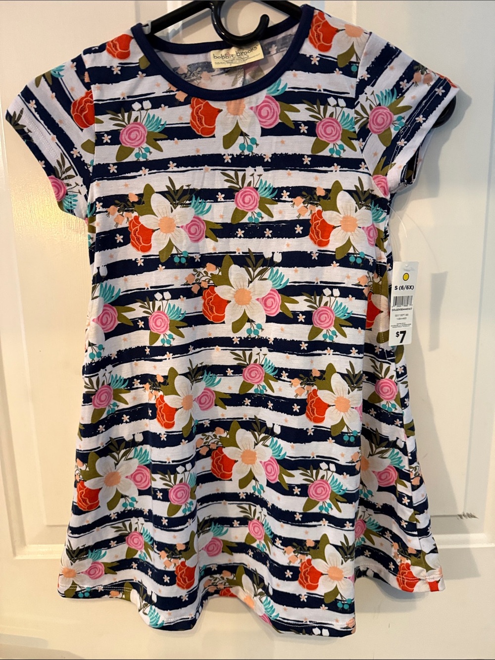 Bobbie Brooks Navy Stripe Floral Swing Dress